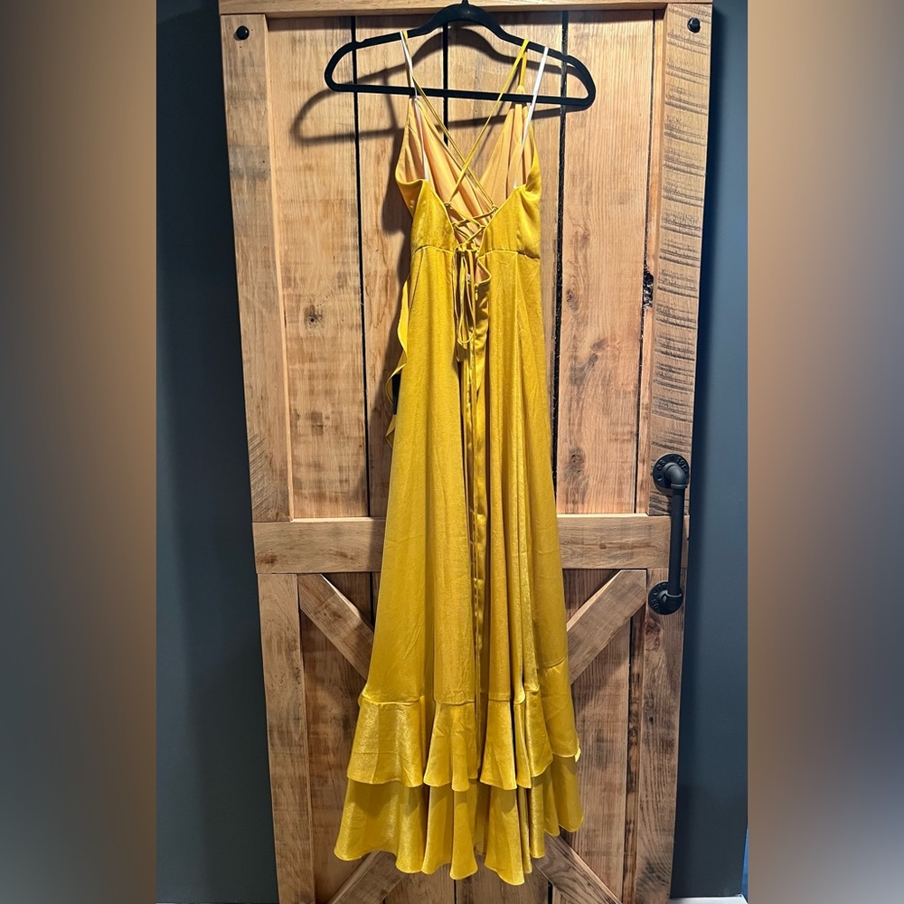 Lulu's Yellow Ruffle Wrap High-Low Maxi Dress - Picture 4 of 8